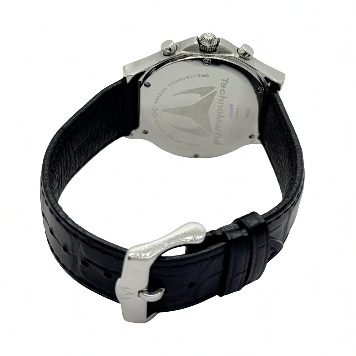 TechnoMarine TechnoDiamond Diva Quartz Chronograph White Mother-of-Pearl Dial 2.00 CaratDiamond Bezel Black Leather Strap DRMD