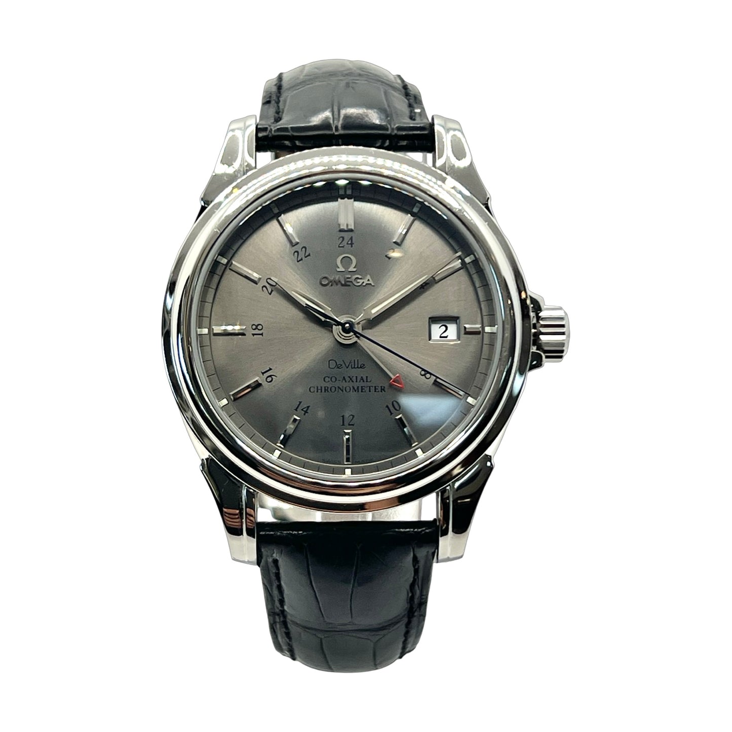 Omega De Ville Automatic GMT Co-Axial Escapement Chronometer Grey Dial Black Strap 4833.41.31