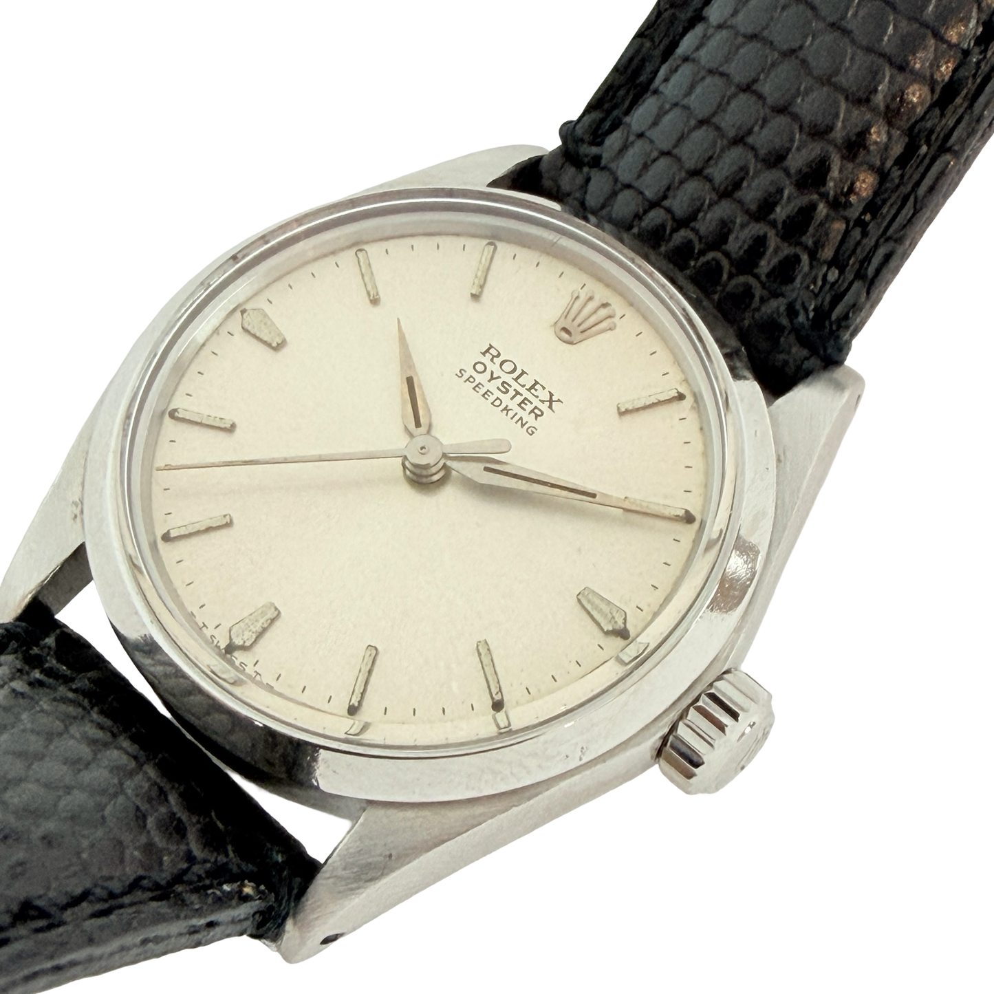 Rolex Oyster Speedking 30mm Silver Sunburt Dial Black Leather Strap Ref. 6430 C.1965