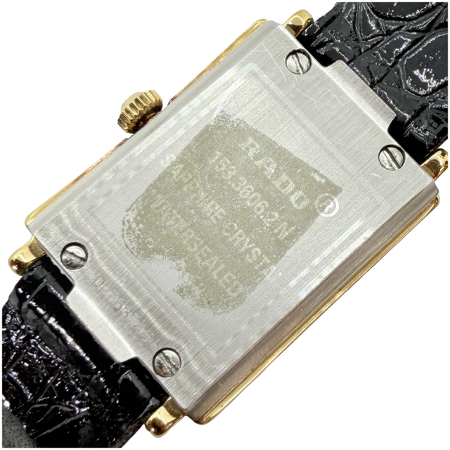 Rado Florence Jubilé Ladies Quartz 18K Gold and Steel Black/Gold Leather Strap 153.3606.2N