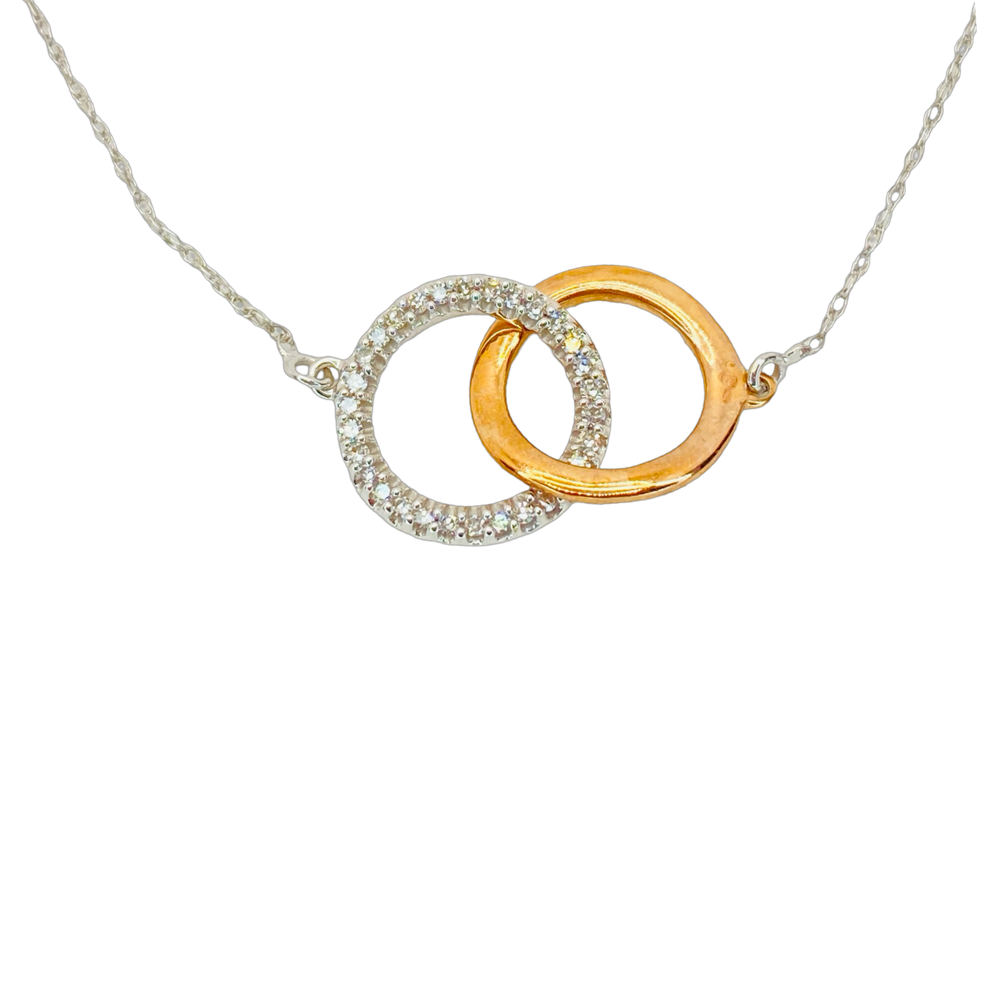 Estate Jewelry 10K White/Rose Gold Double Circle Necklace with Diamonds