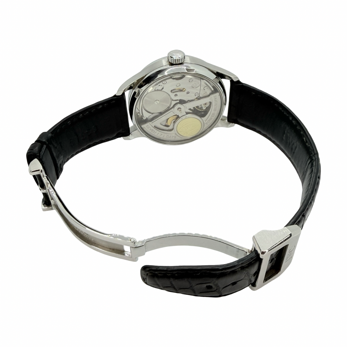 IWC Schaffhausen Portugieser 7 Day Power Reserve Silver Dial Black Leather Strap IW500114