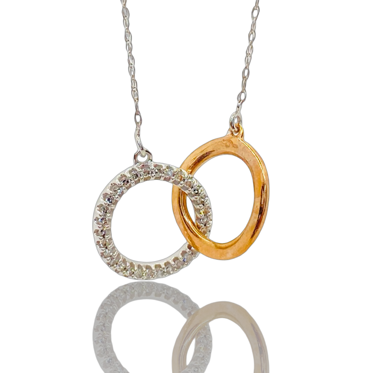 Estate Jewelry 10K White/Rose Gold Double Circle Necklace with Diamonds