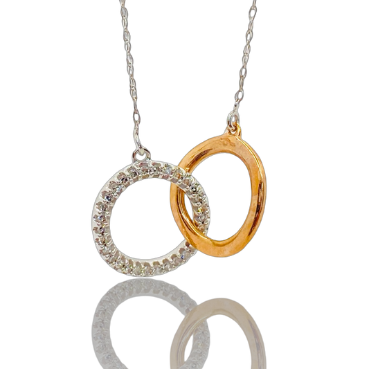 Estate Jewelry 10K White/Rose Gold Double Circle Necklace with Diamonds