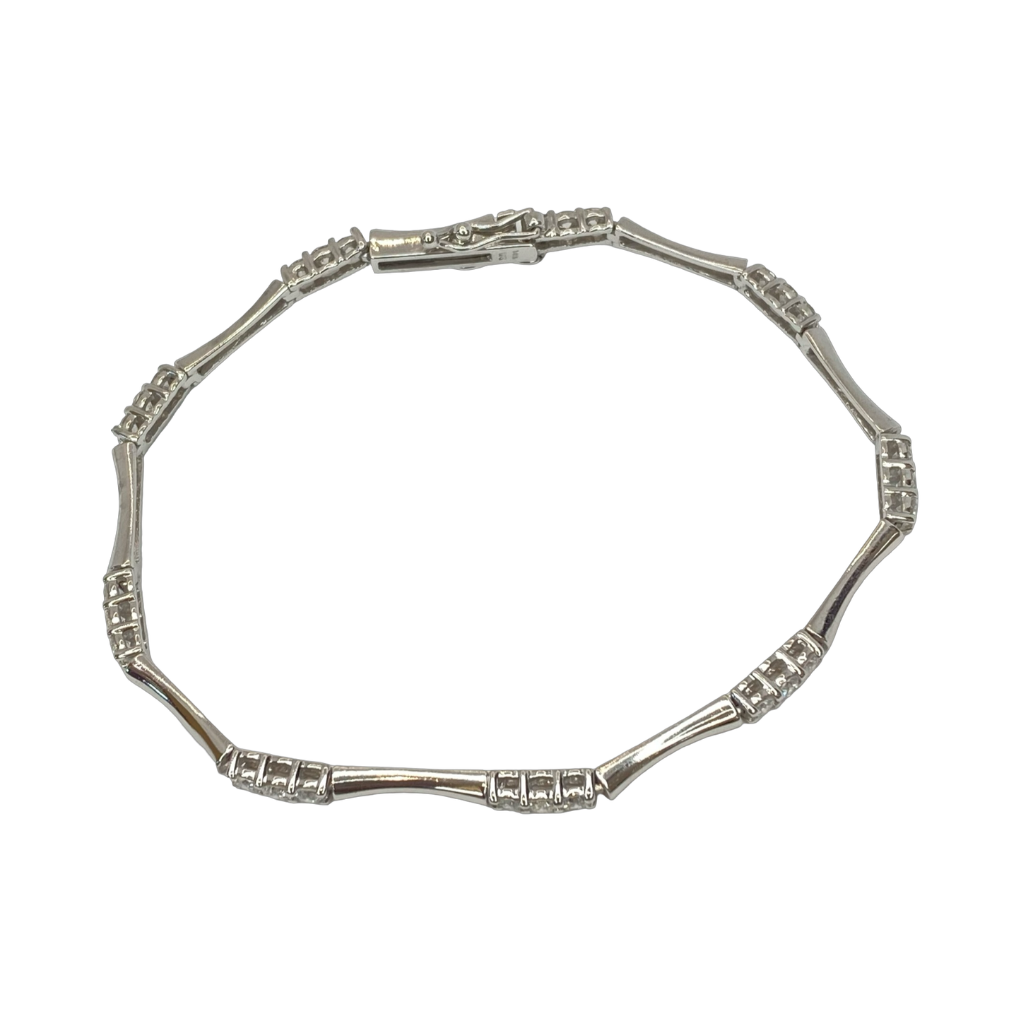 14K White Gold Diamond Bamboo Style Bracelet
