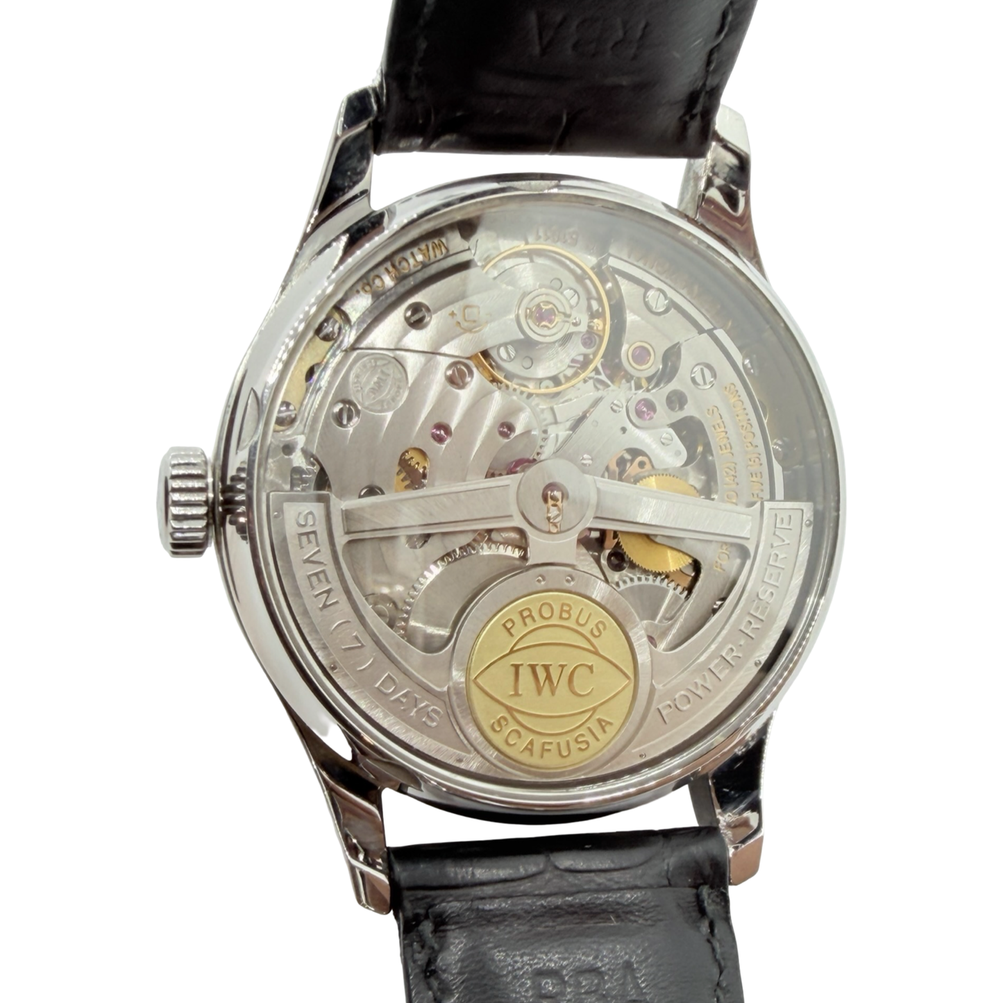 IWC Schaffhausen Portugieser 7 Day Power Reserve Silver Dial Black Leather Strap IW500114