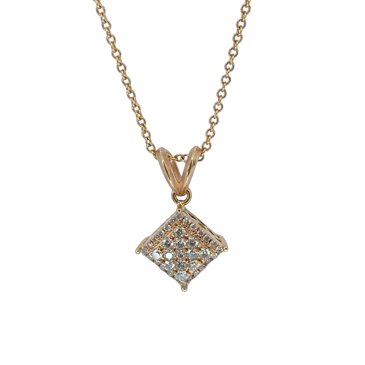 14K Rose Gold Pavé Diamond Pendant with Chain 0.80 Carat G,VS1