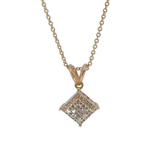 14K Rose Gold Pavé Diamond Pendant with Chain 0.80 Carat G,VS1
