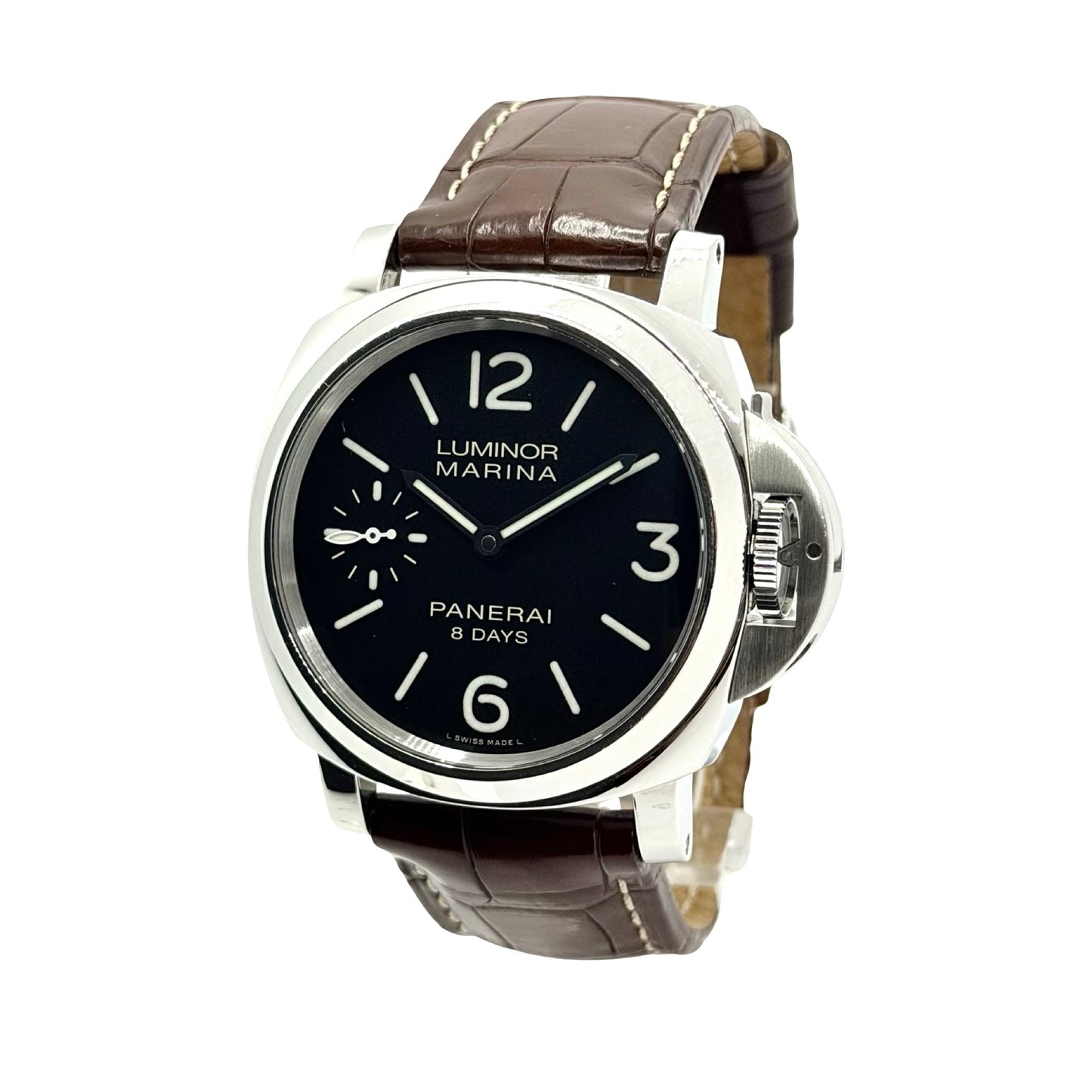Panerai Luminor Marina 8 Days 44mm Manual Winding Black Dial Brown Strap OP6937