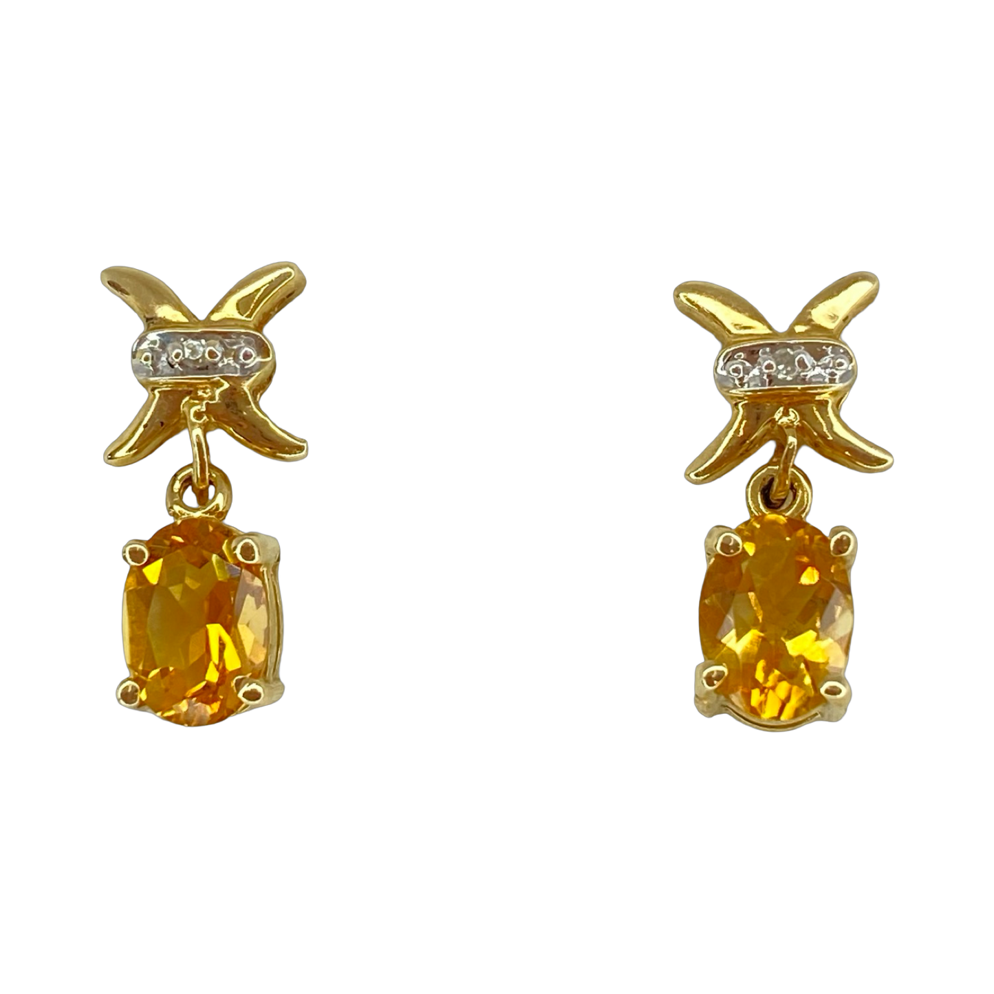 10K Yellow Gold Oval Citrine "X" Drop Earrings