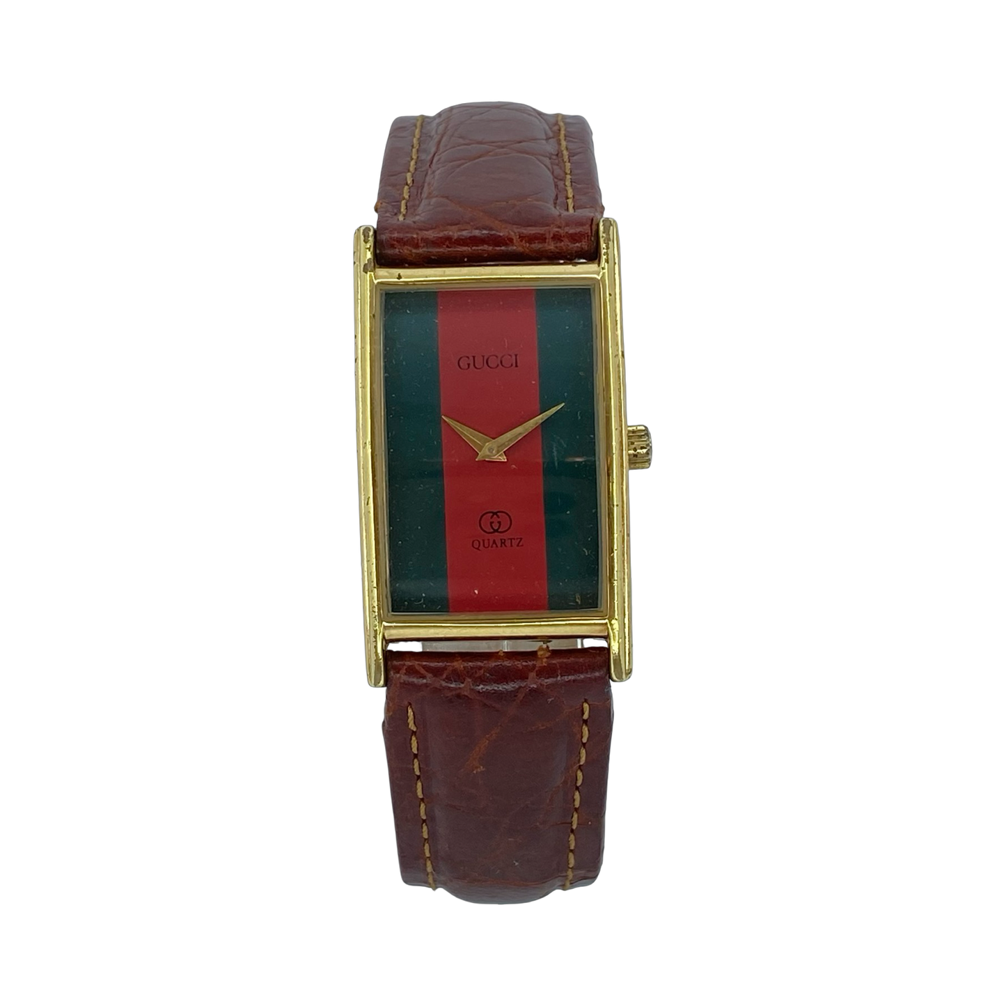 Gucci Sherry Line Quartz  Red/Geen Dial Goldplated Tank Watch 1026M