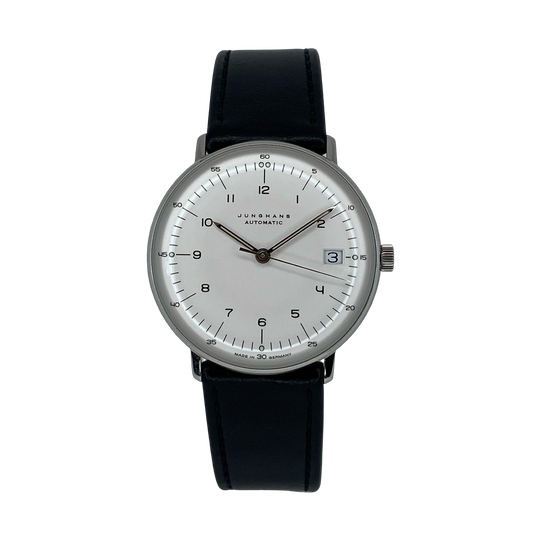 Junghans  Max Bill Automatic Date 34mm Silver Dial Black Leather 24/4107.02