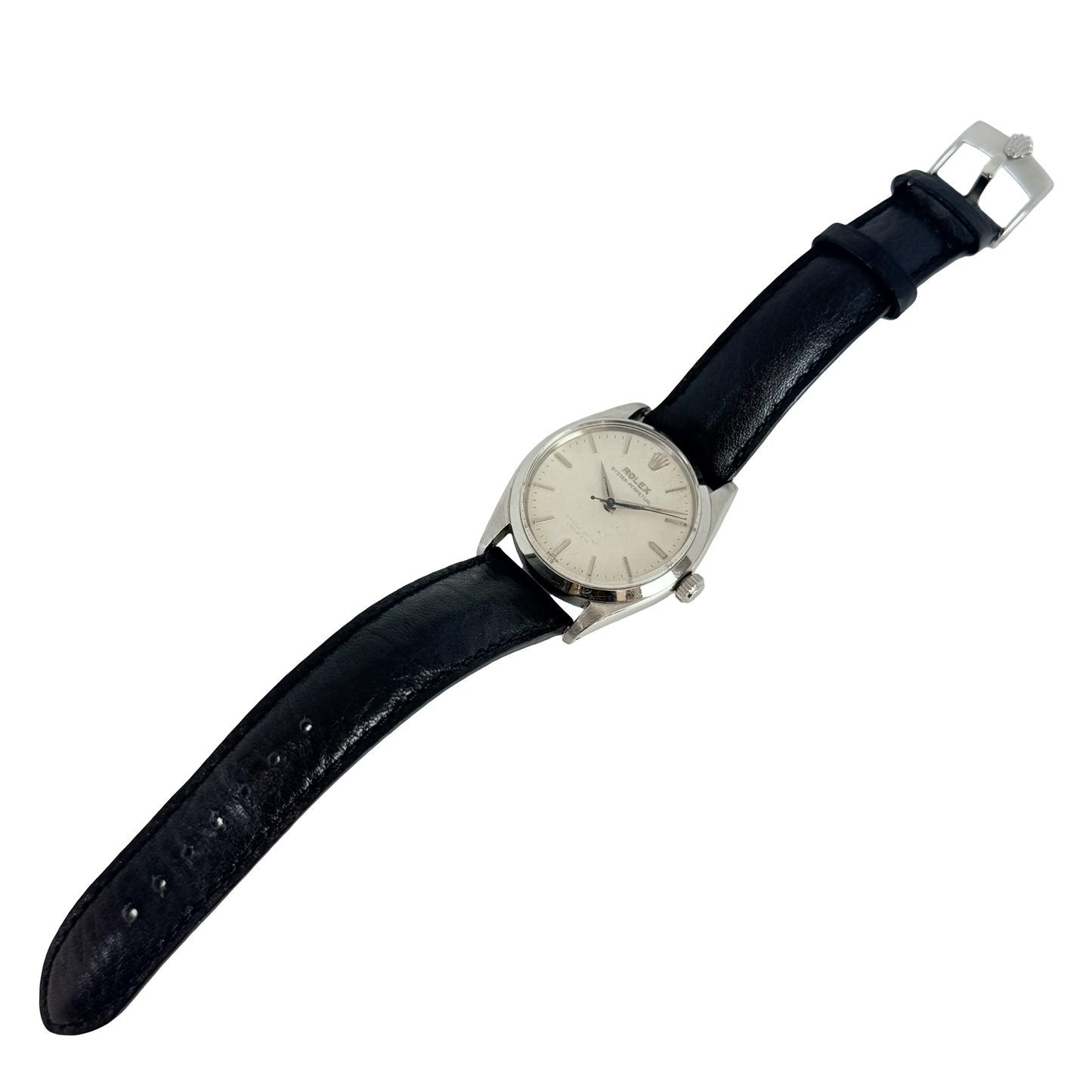 Rolex Oyster Perpetual 34mm White Dial Black Leather Strap Ref.6564 C.1957