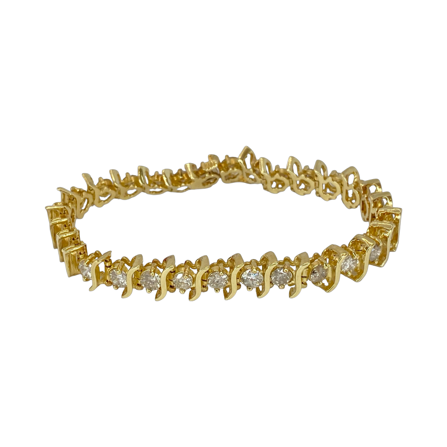 Estate Jewelry 10K Yellow Gold 7.00 Carats Diamond  "S" Tennis Bracelet