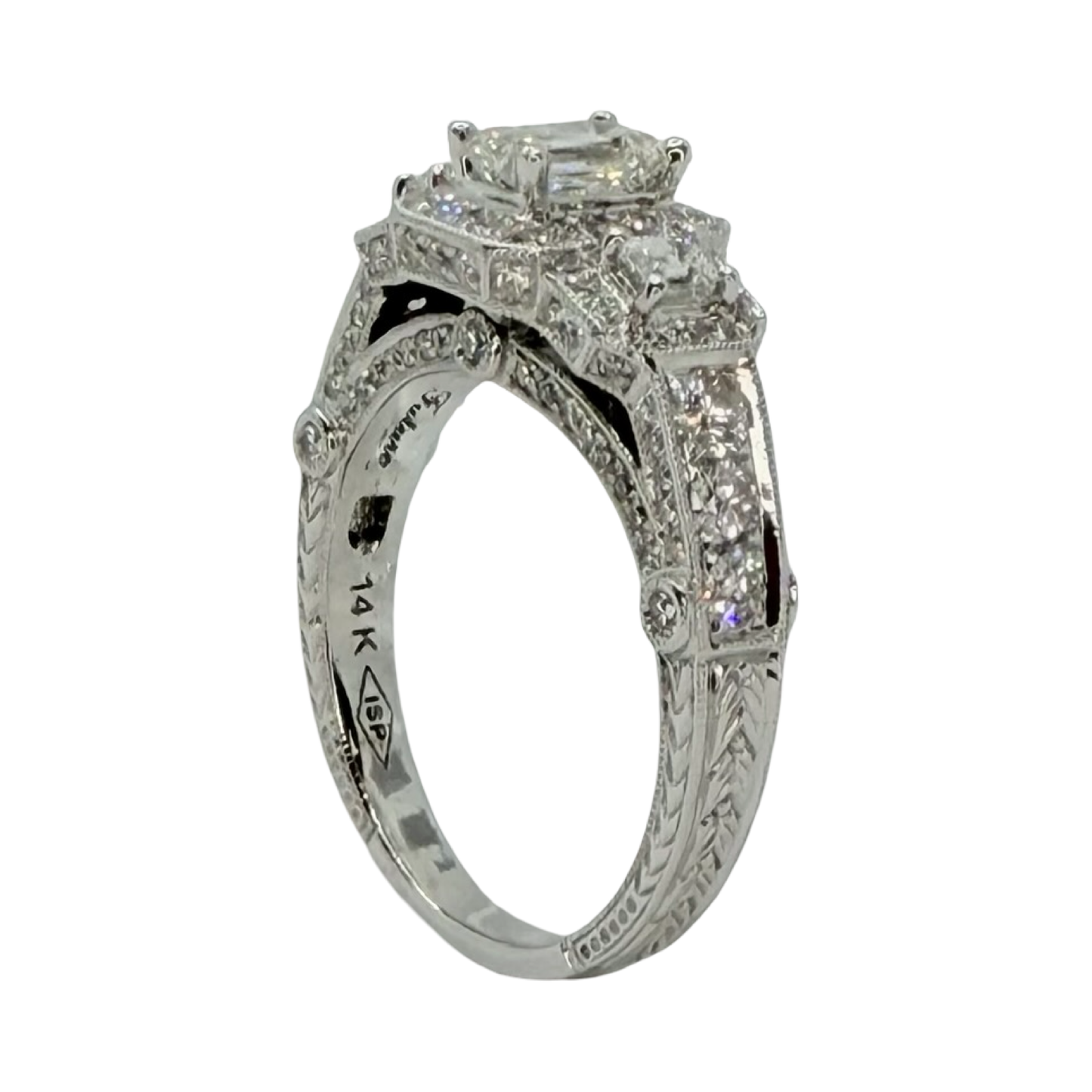 14K White Gold Emerald Cut Diamond Ring 2.00 Carats TW