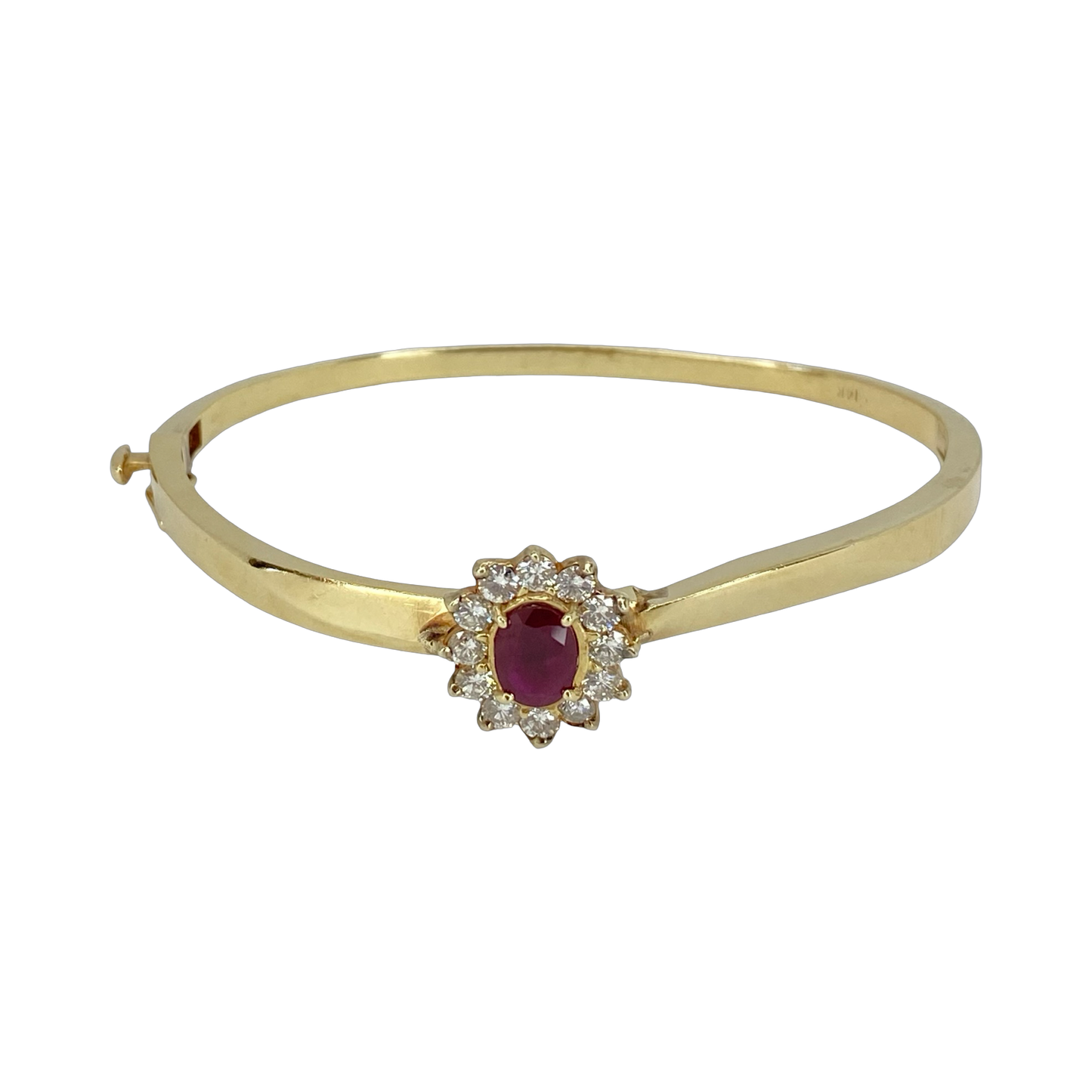 Estate Jewelry 14K Yellow Gold Bangle with 1.00 Carat Oval Ruby and 1.00 Carat  Diamond