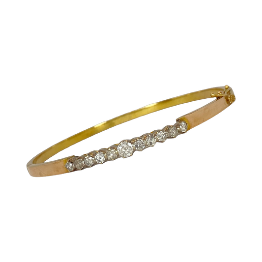 Estate Jewelry 14K Yellow Gold Diamond Bangle 0.80 Carat