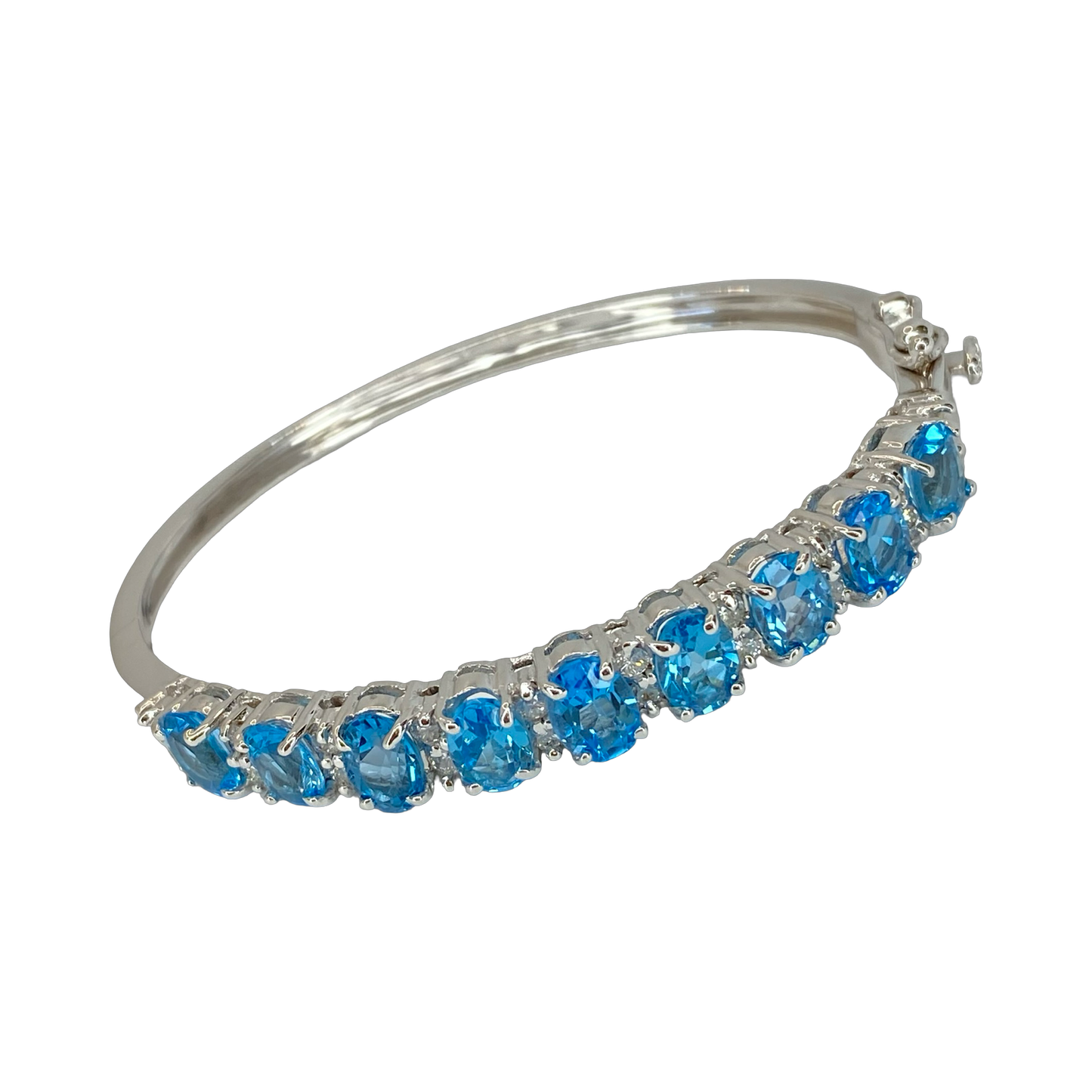 14K White Gold 10.00 Carats Oval Blue Topaz Bangle with Diamonds