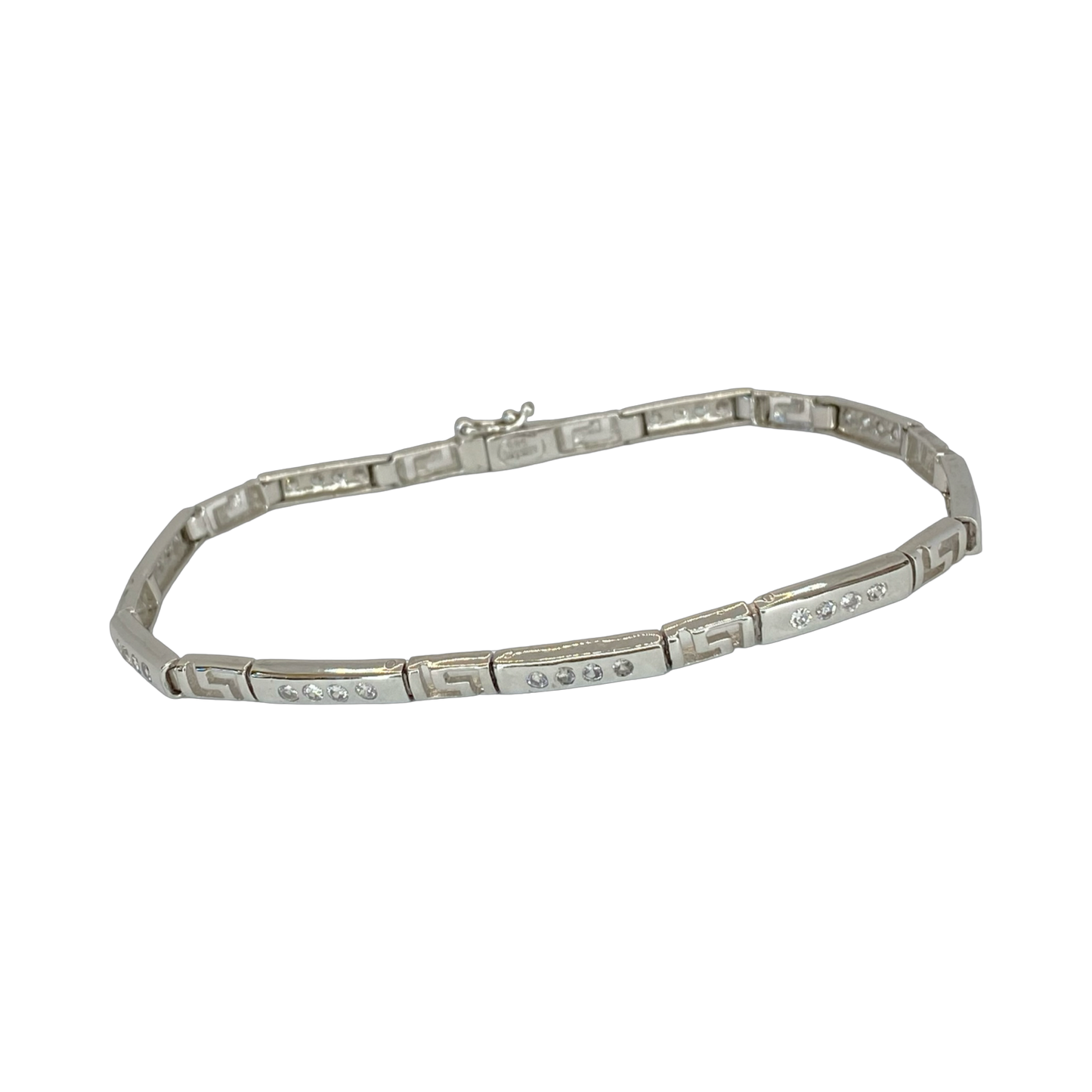 Estate Jewelry 14K White Gold Geometrik Key Pattern Diamond Bracelet 0.75 Carat