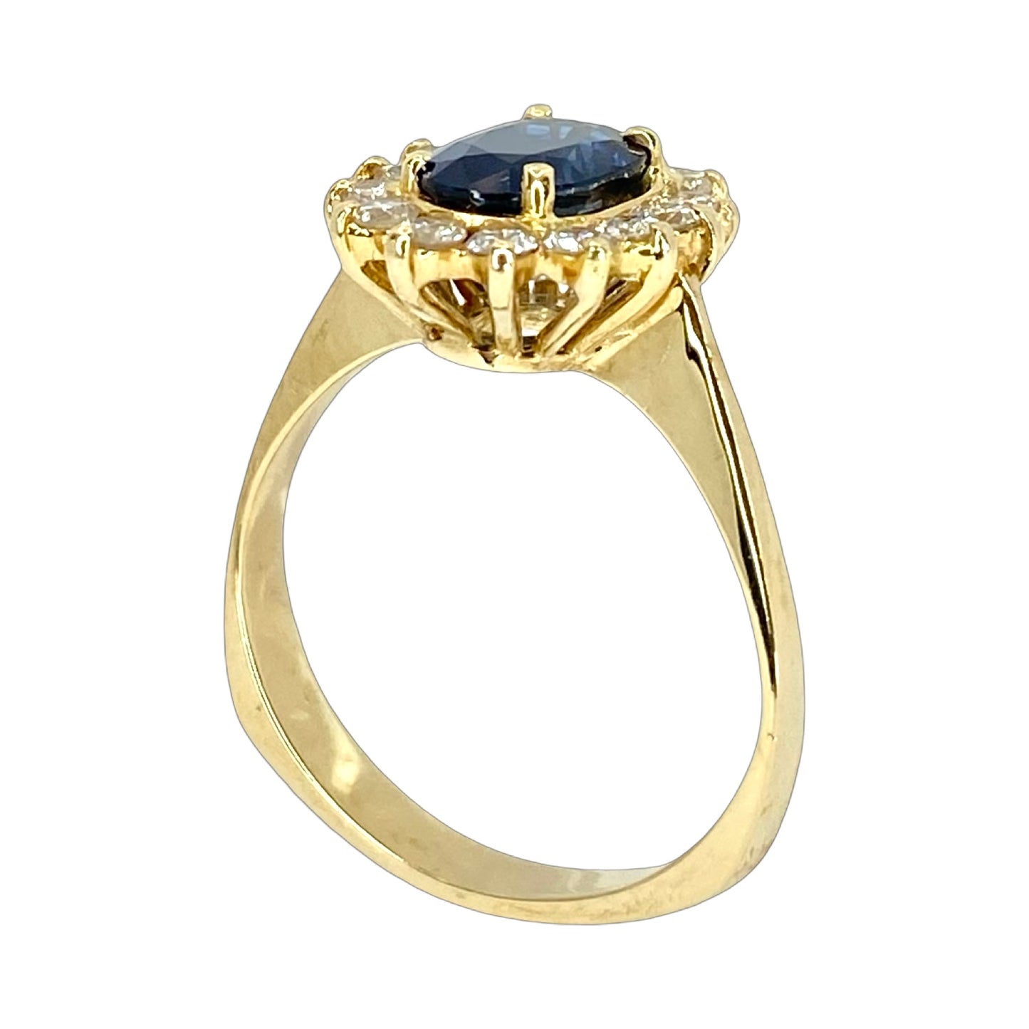 14K Yellow Gold Oval 1.20 Carats Blue Sapphire and 0.70 Carat Diamond Halo Ring