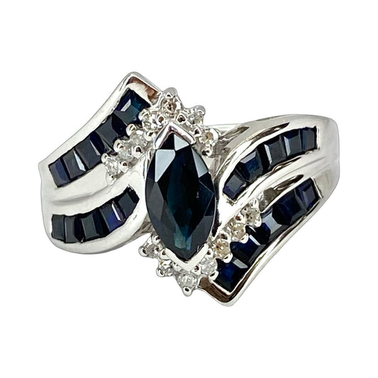 10K White Gold 1.00 Carat Blue Sapphire and 0.20 Carat Diamond Ring