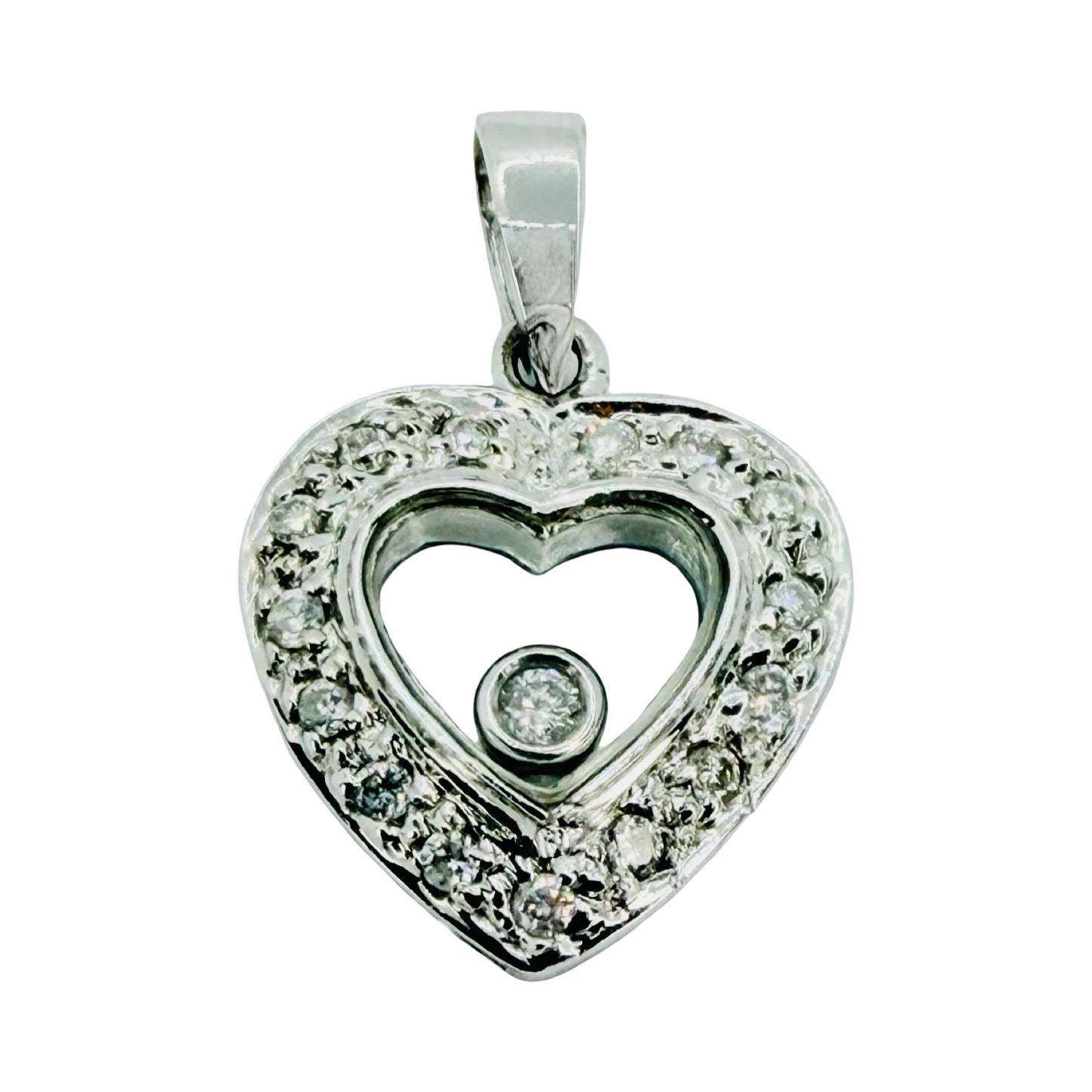 14K White Gold Floating Small Diamond Heart Pendant 0.40 Carat
