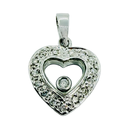 14K White Gold Floating Small Diamond Heart Pendant 0.40 Carat