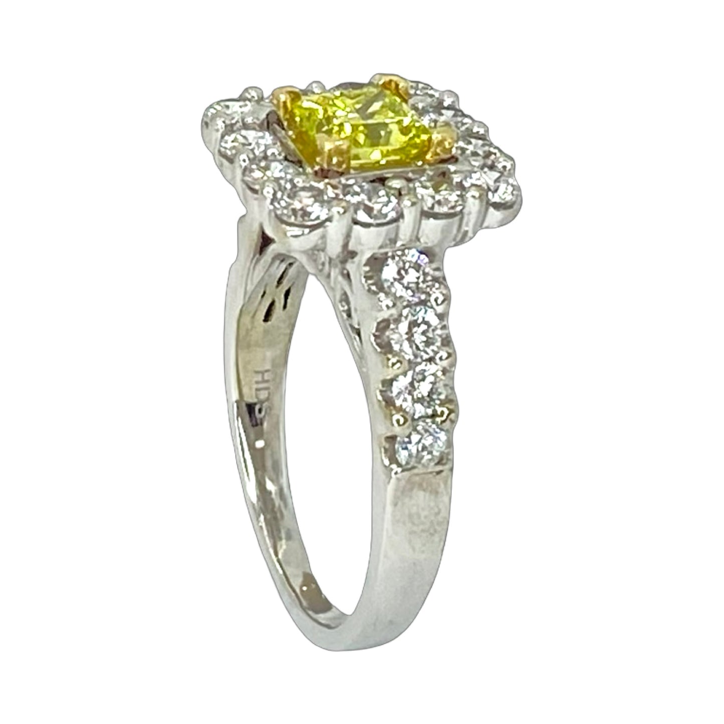 14K White Gold Fancy Yellow Princess Cut Diamond Ring