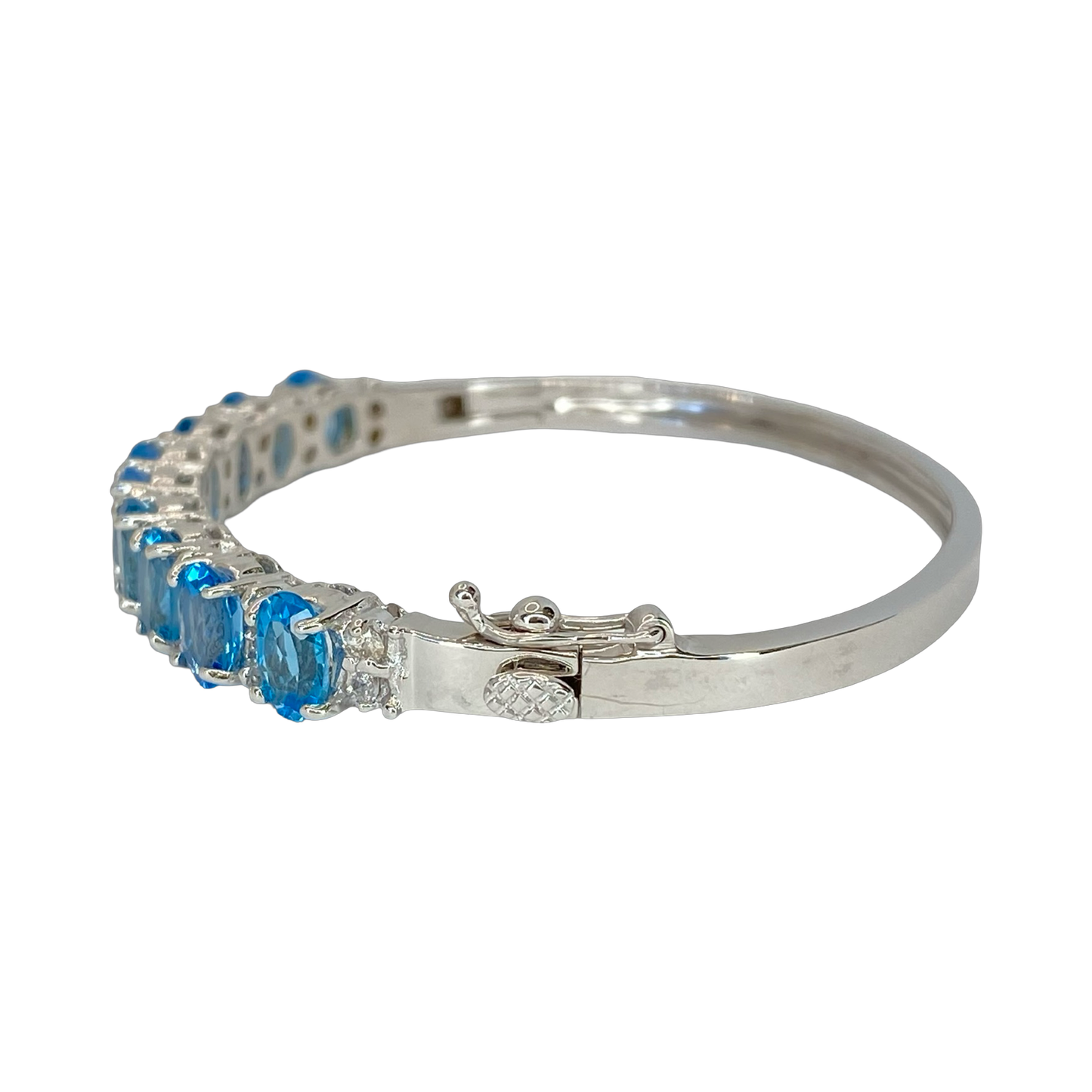 14K White Gold 10.00 Carats Oval Blue Topaz Bangle with Diamonds