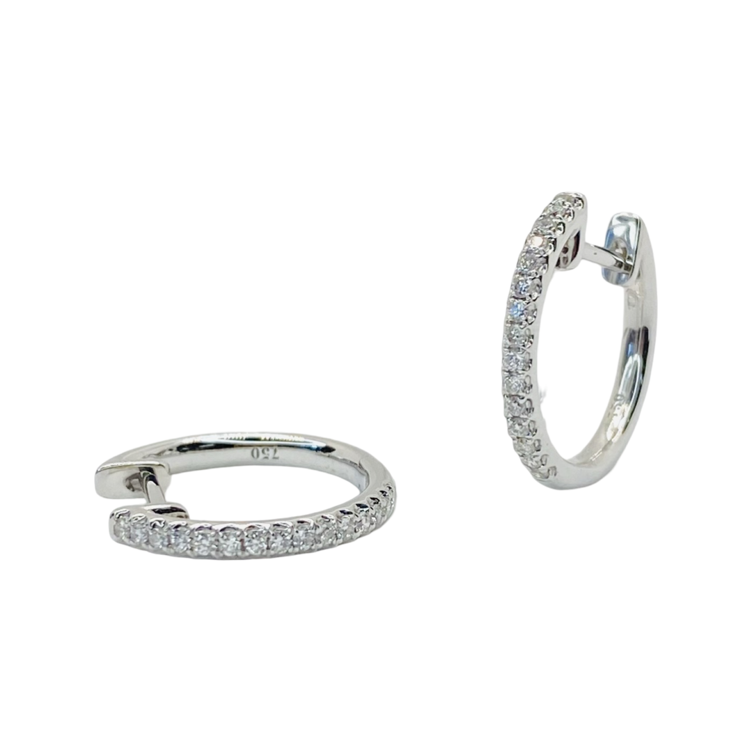 18K White Gold Huggie Hoop Diamond Earrings