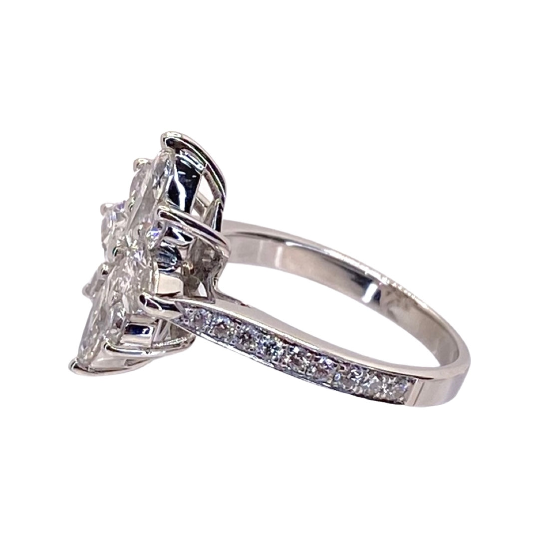 14K White Gold Marquise Diamond Flower Ring