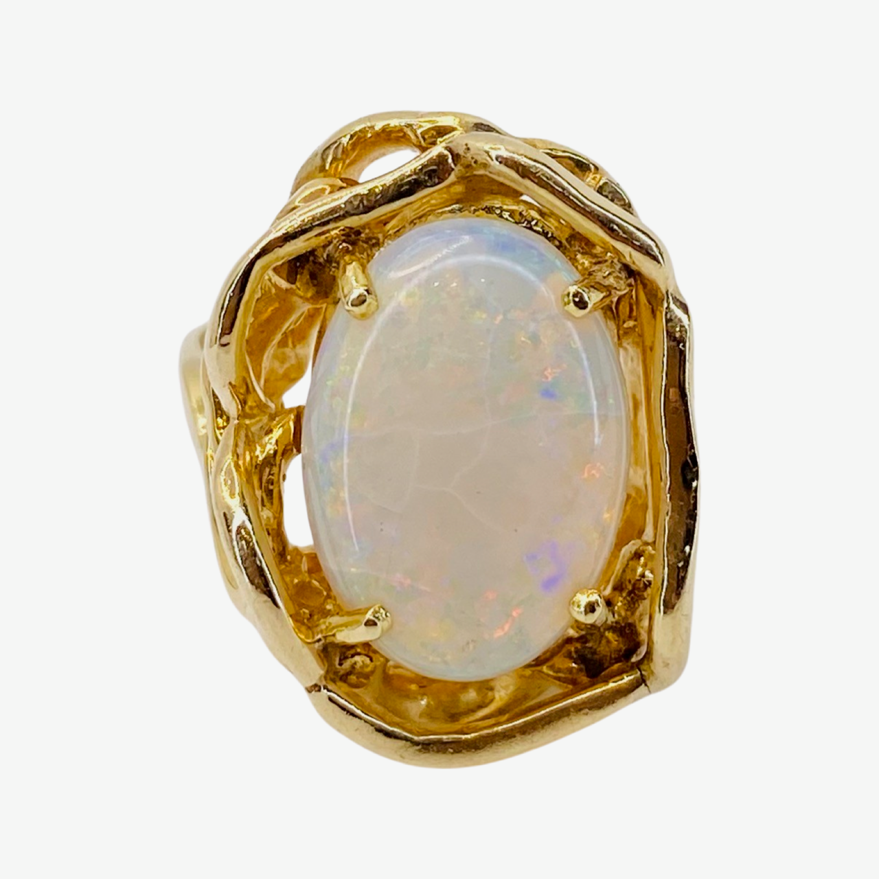 Estate Jewelry 14K Yellow Gold Womens Oval White Opal Ring