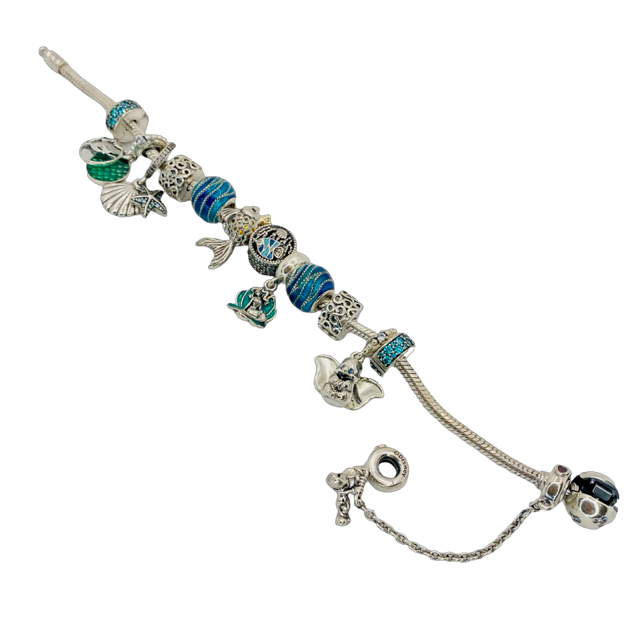 Estate Jewelry Pandora Silver Bracelet with Ocean Theme Charms