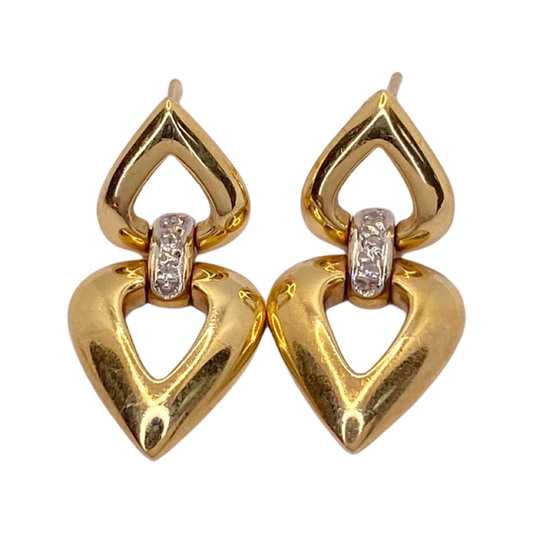 14K Yellow Gold Duo Heart Earrings