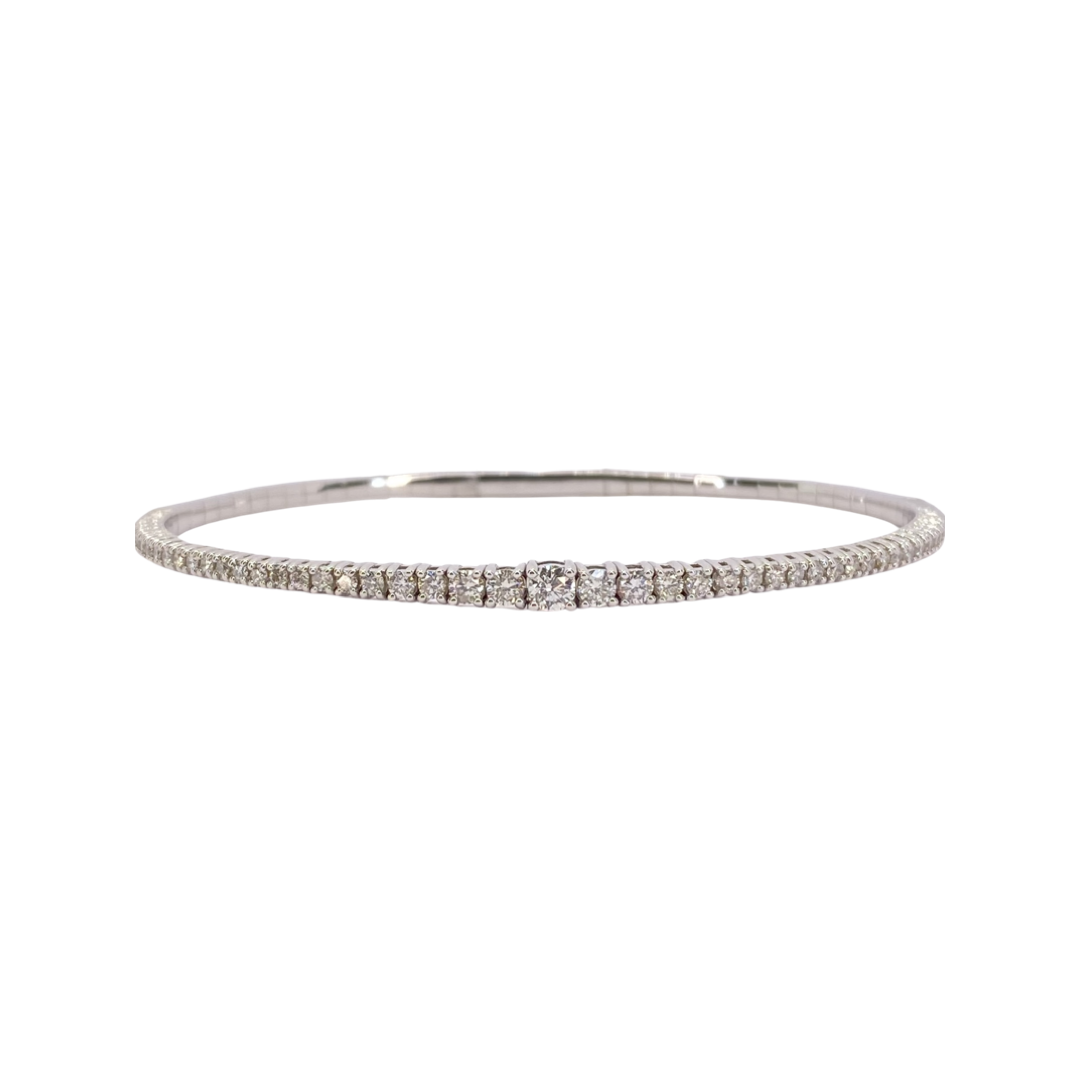 14K White Gold Graduating Diamond Tennis Bangle