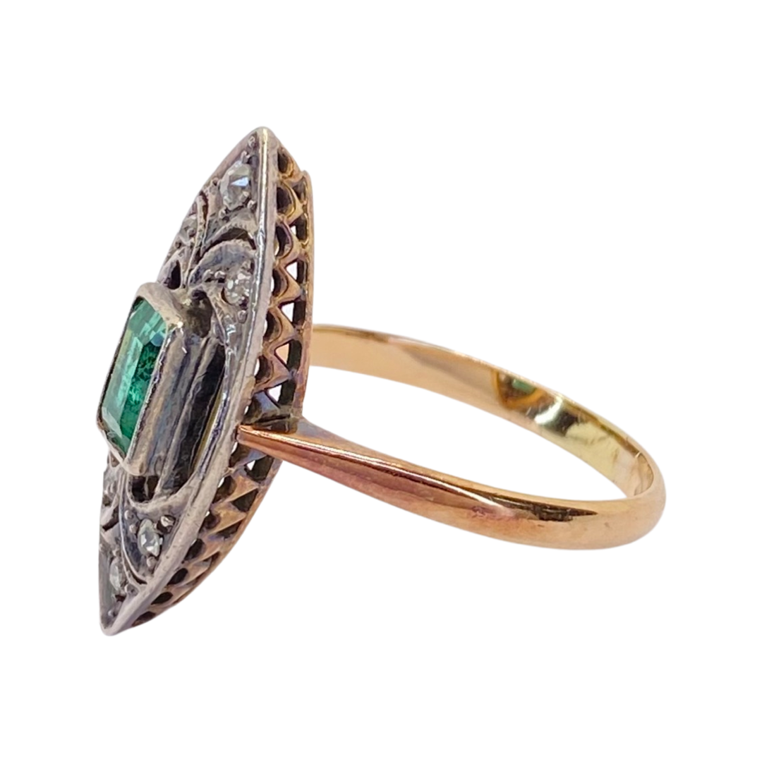 Estate Jewelry Women's 18K White & Yellow Gold Emerald Ring