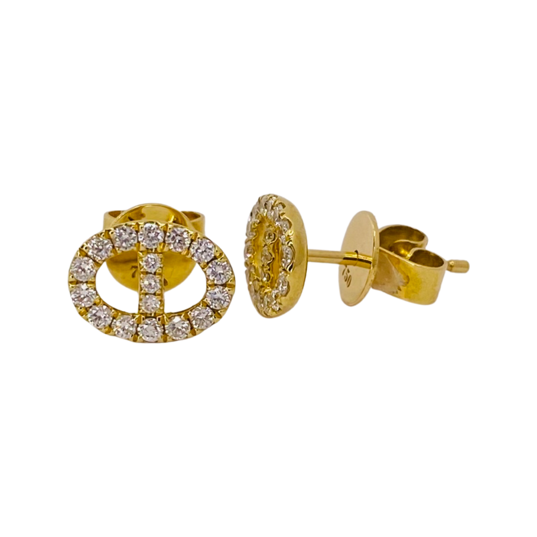 18K Yellow Gold Diamond Stud Oval Earrings