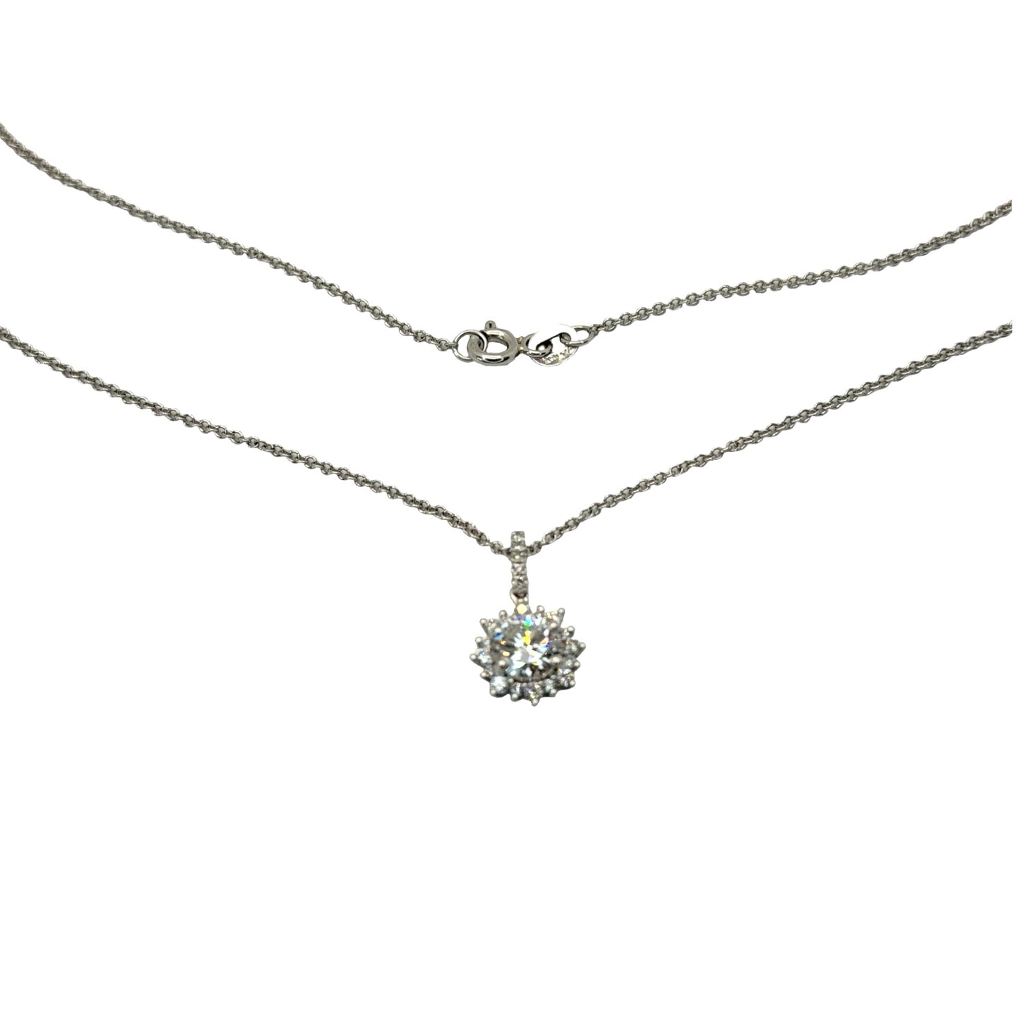 14K White Gold Diamond Halo Pendant 1.00 Carat TW