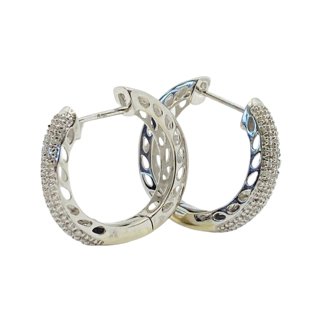 10K White Gold Diamond Hoop Earrings