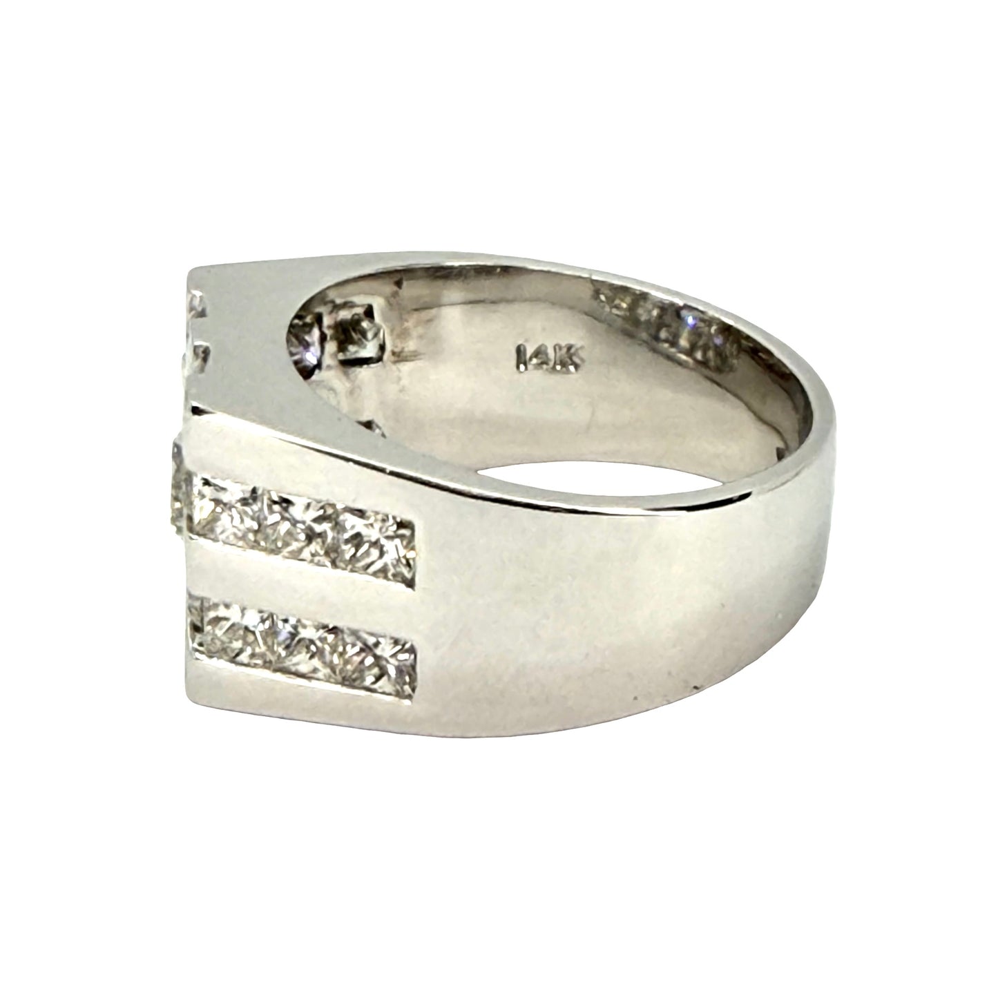 14K White Gold Mens Diamond Ring 3.20 Carats TW G, VS2-SI1