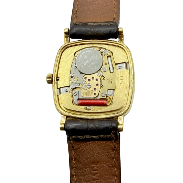 Omega De Ville Quartz 23mm 18K Yellow Gold Case Champagne Dial Brown Croco Strap 595.3111.1