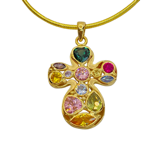 14K Yellow Gold Happy Gems Cross Pendant