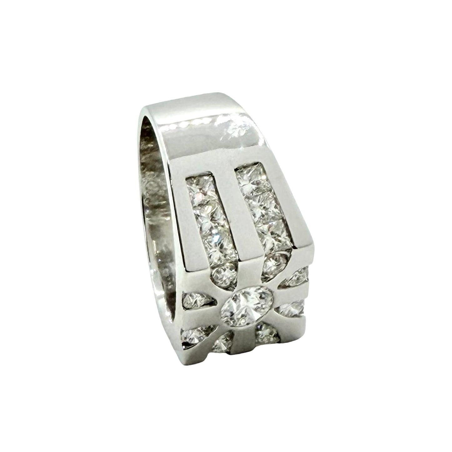 14K White Gold Mens Diamond Ring 3.20 Carats TW G, VS2-SI1
