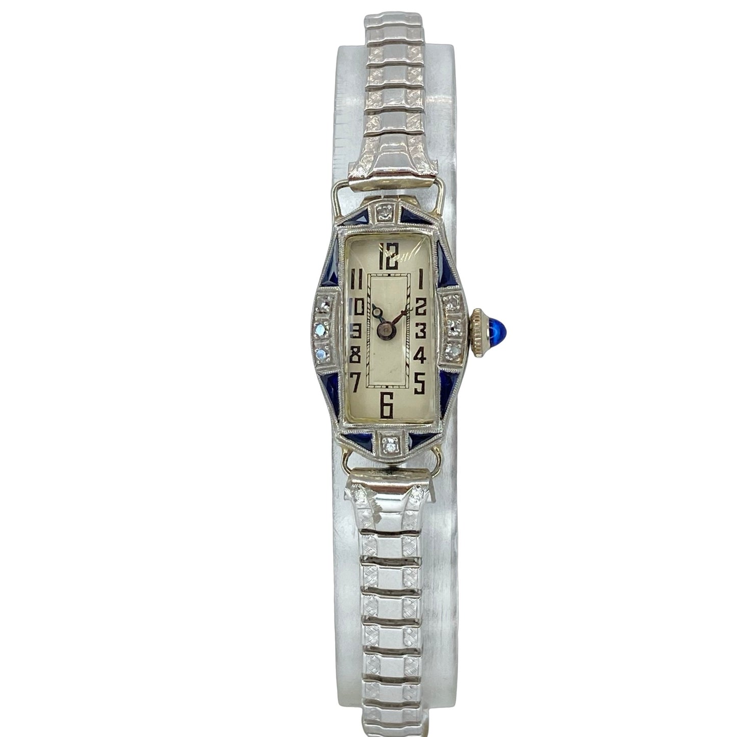 Vintage Ladies 18K/Platinum Art Deco Diamonds and Sapphire Manual Wind Watch
