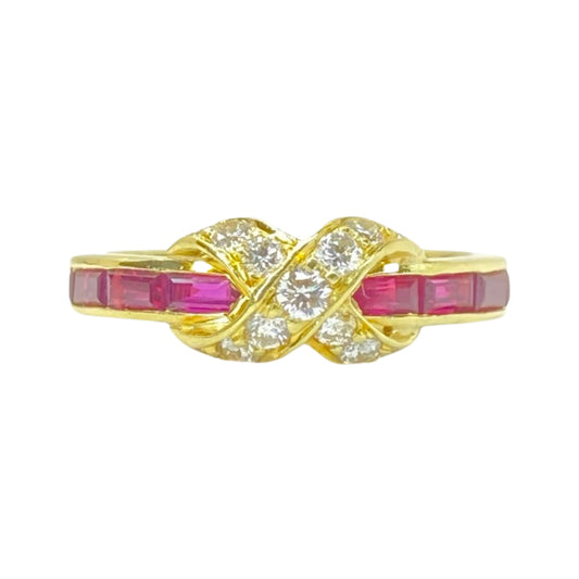 Estate Jewelry 18K Yellow Gold Tiffany & Co "X" Diamond and Ruby Ring