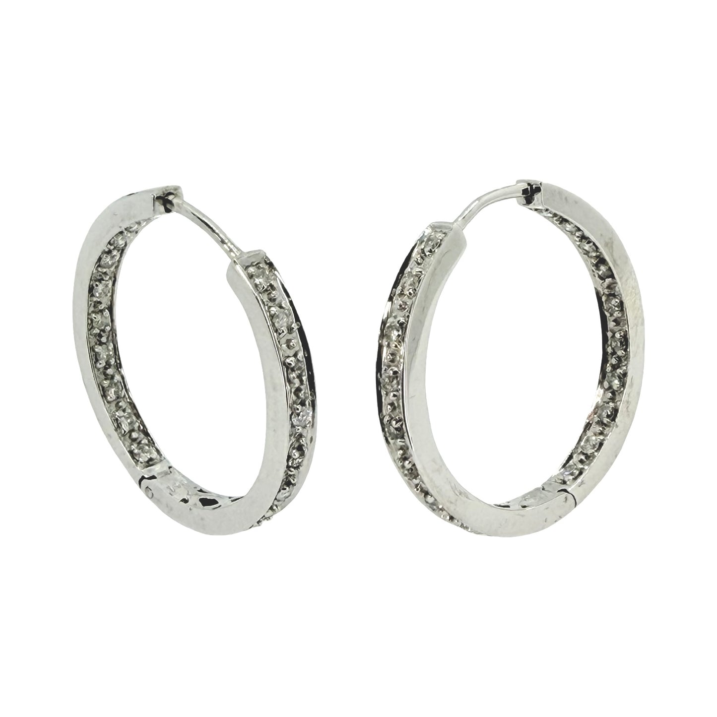 14K White Inside Out Diamond Hoop Earrings