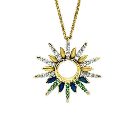 14K Yellow Gold Na Hoku Large Green Flash Sunset Pendant with Opal Inlay, Tsavorites and Diamonds 44747