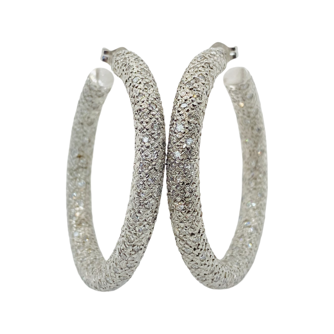 14K White Gold Diamond Pavè Hoop Earrings