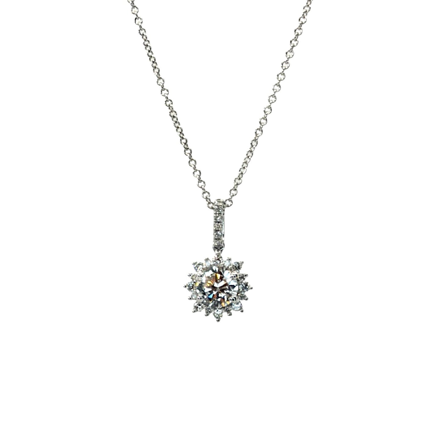 14K White Gold Diamond Halo Pendant 1.00 Carat TW