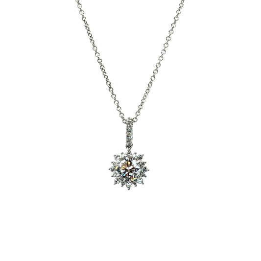 14K White Gold Diamond Halo Pendant 1.00 Carat TW